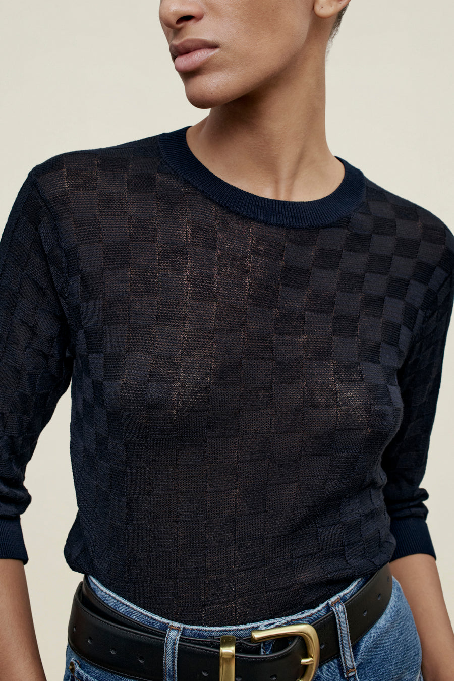 Lennon Crewneck Tee in Slinky Gingham