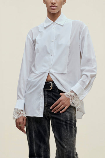Chloé Bib Button Down in Voile & Lace