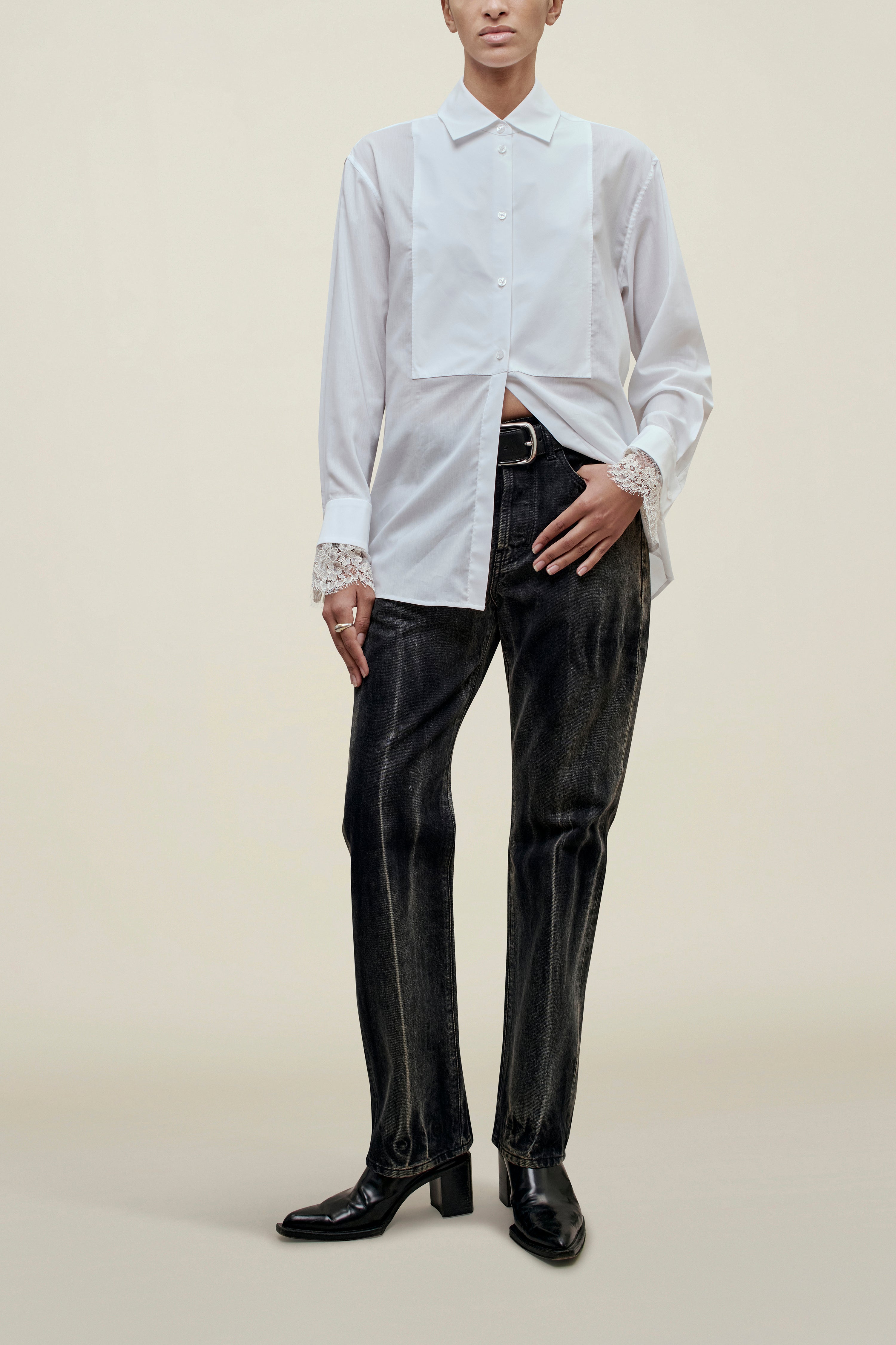 Chloé Bib Button Down in Voile & Lace