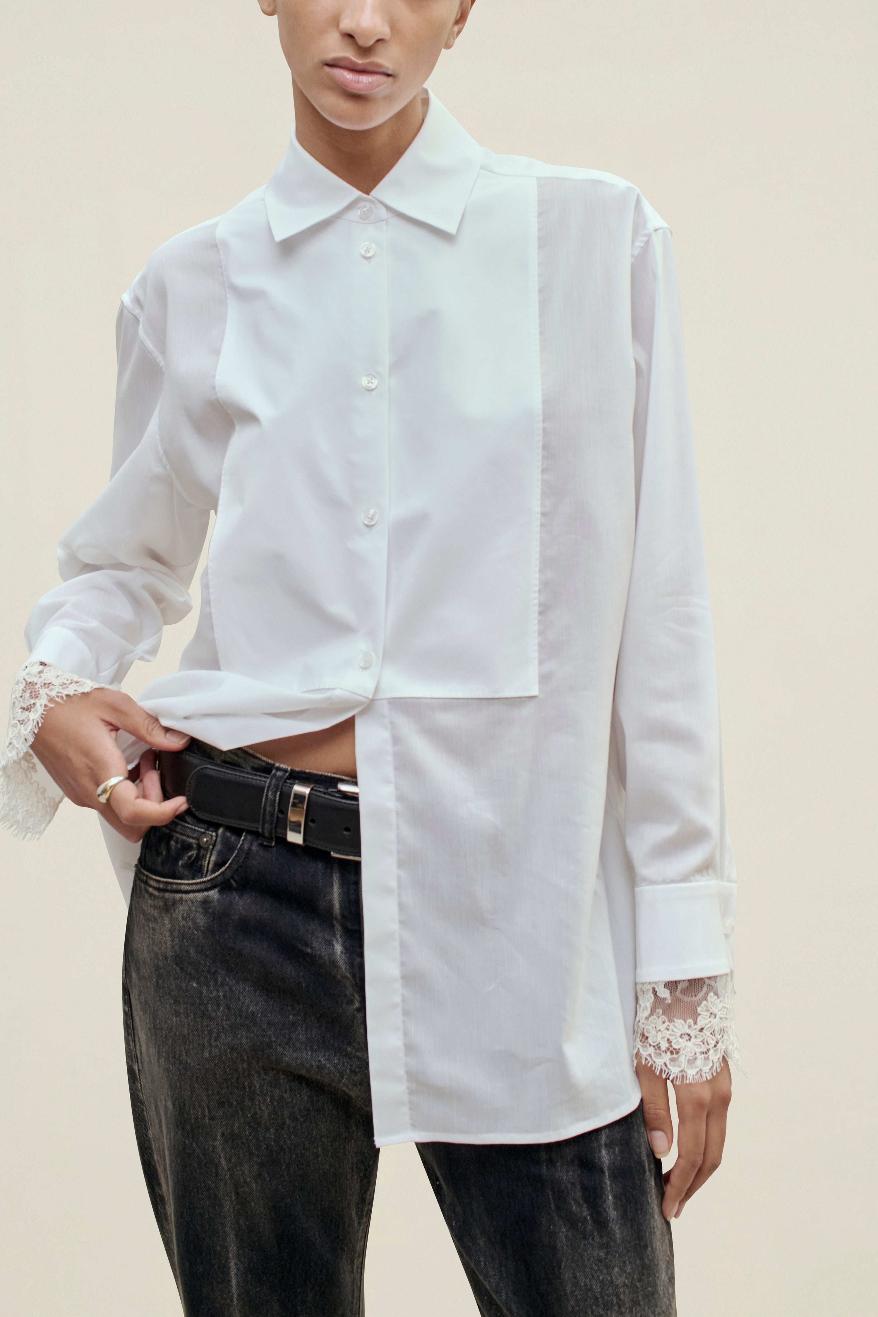 Chloé Bib Button Down in Voile & Lace