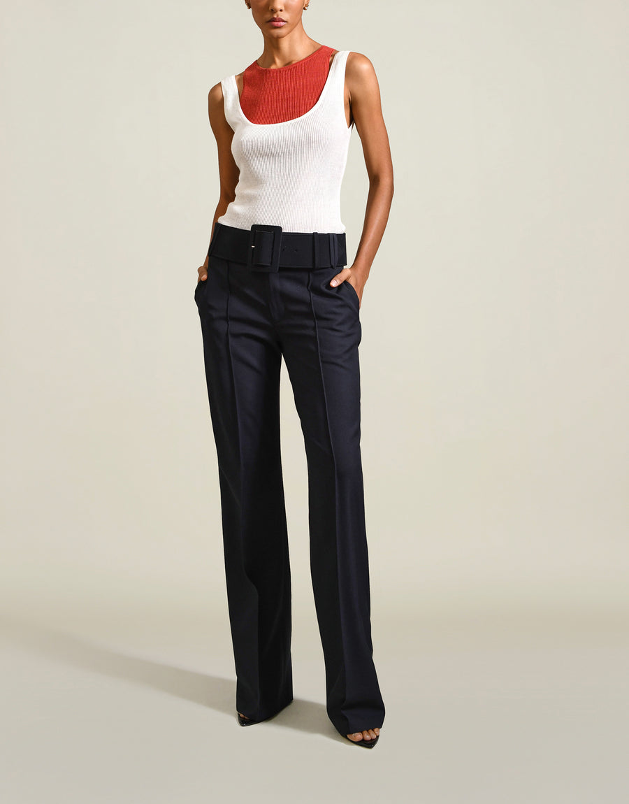 Genevieve Trouser (with Belt) in Navy Sunny Wool