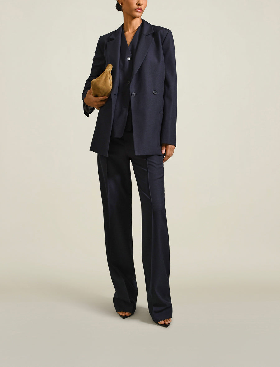 Martina Double Breasted Blazer in Navy Wool