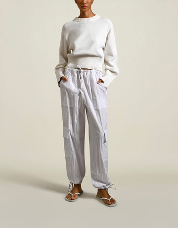Dylan Sport Pant in White Pleated Cotton