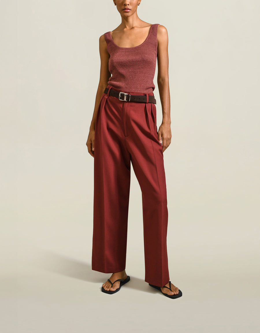 Houghton Pleated Trouser in Brick Sunny Wool