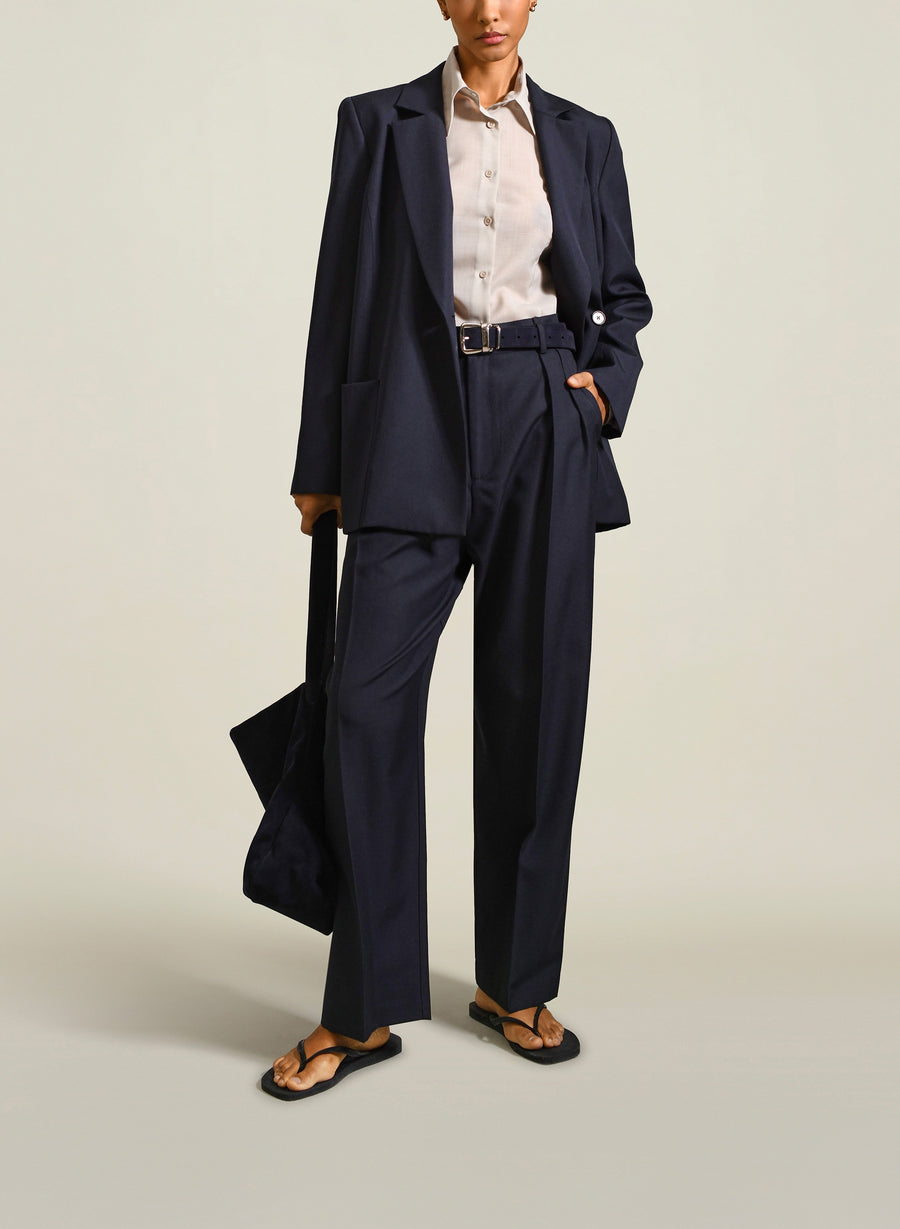 Martina Double Breasted Blazer in Navy Wool