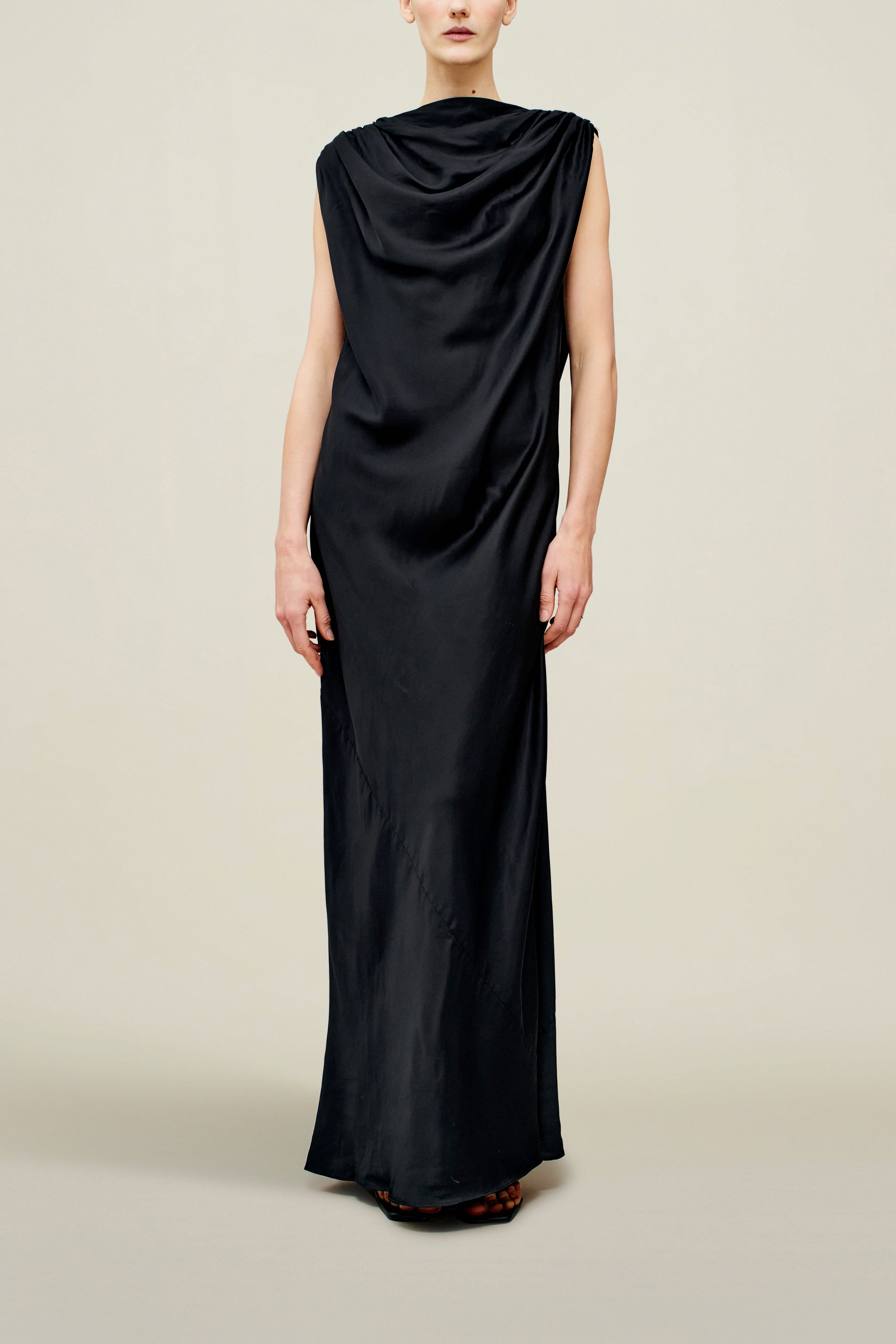 Toma Draped Gown in Soft Satin