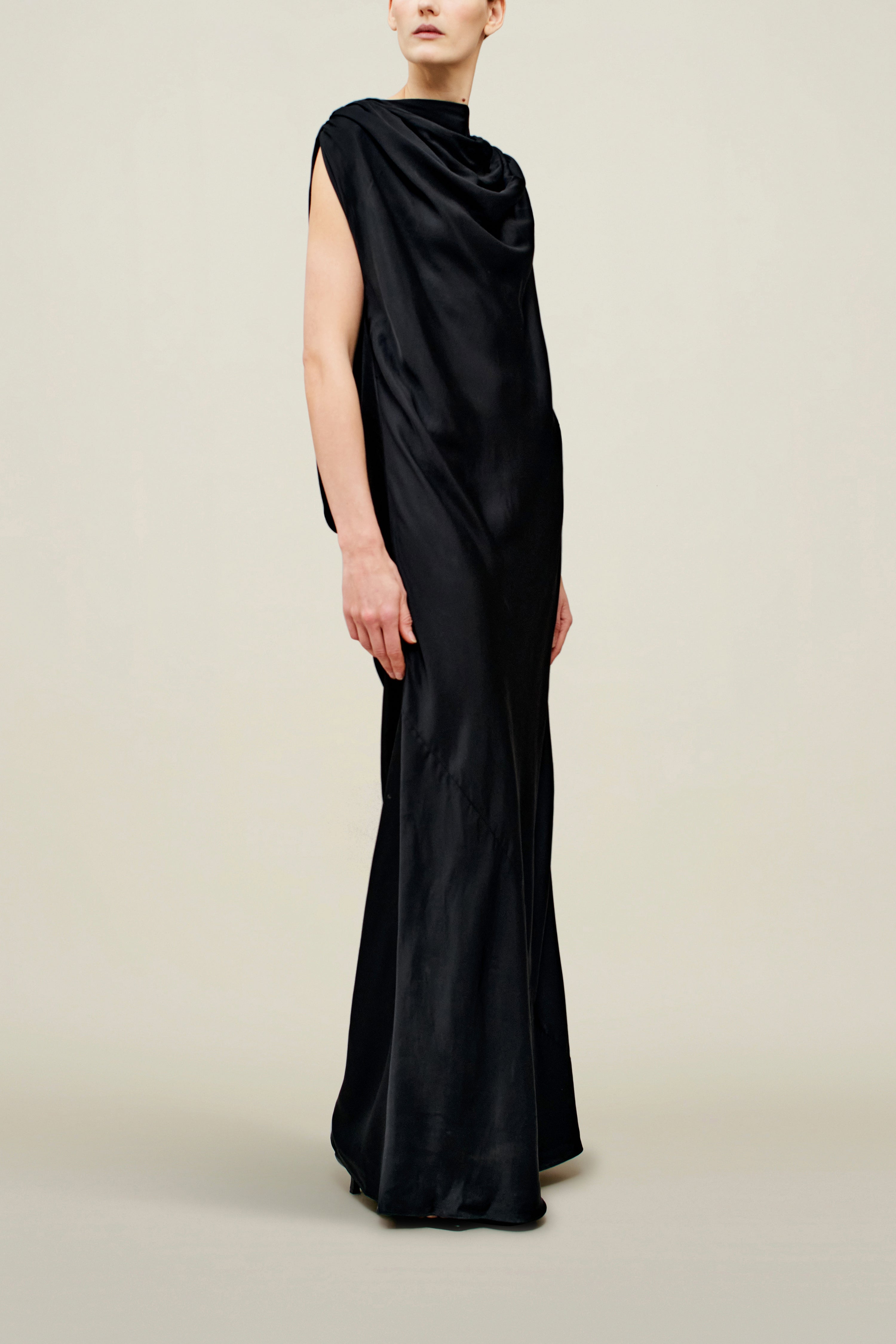 Toma Draped Gown in Soft Satin