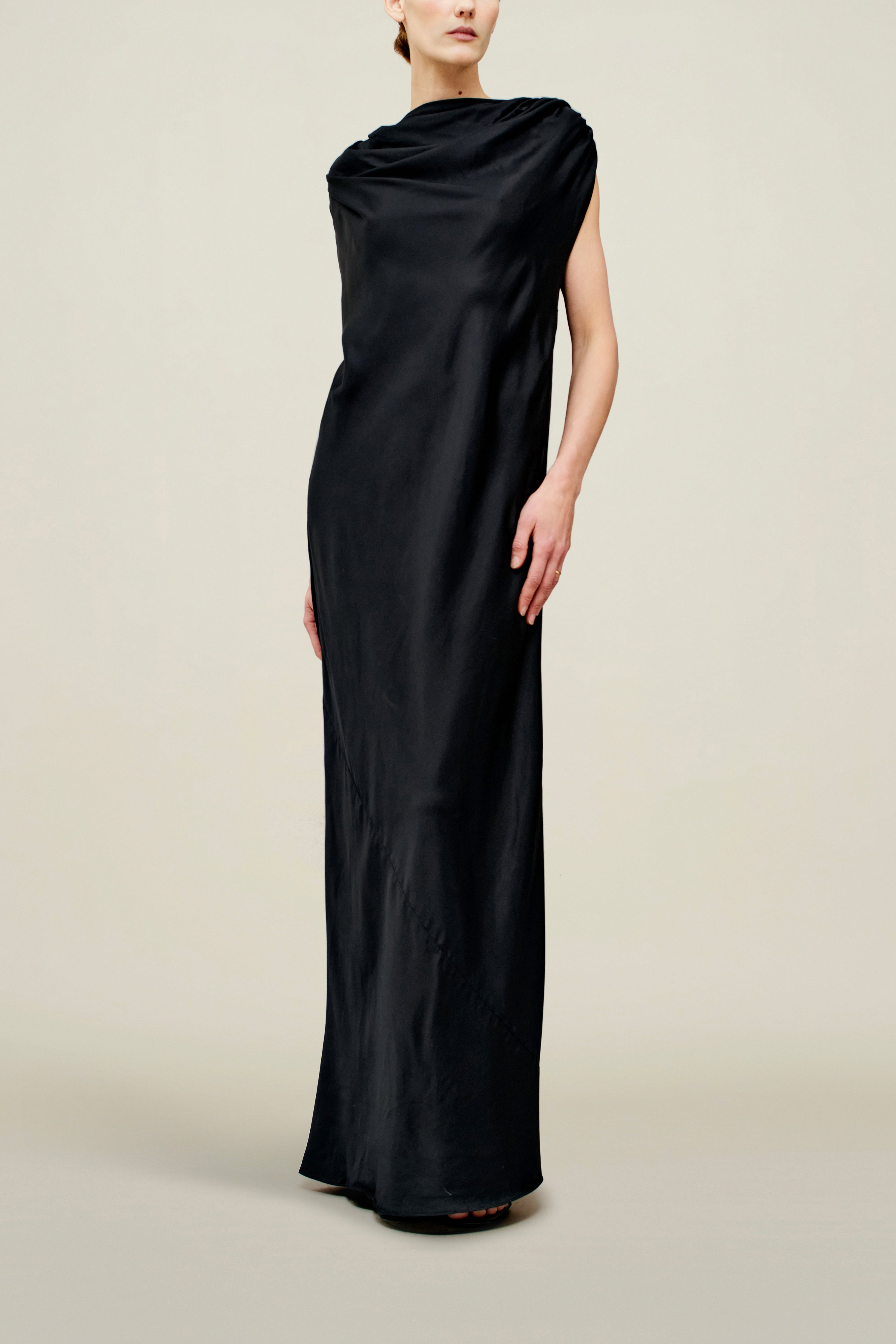 Toma Draped Gown in Soft Satin