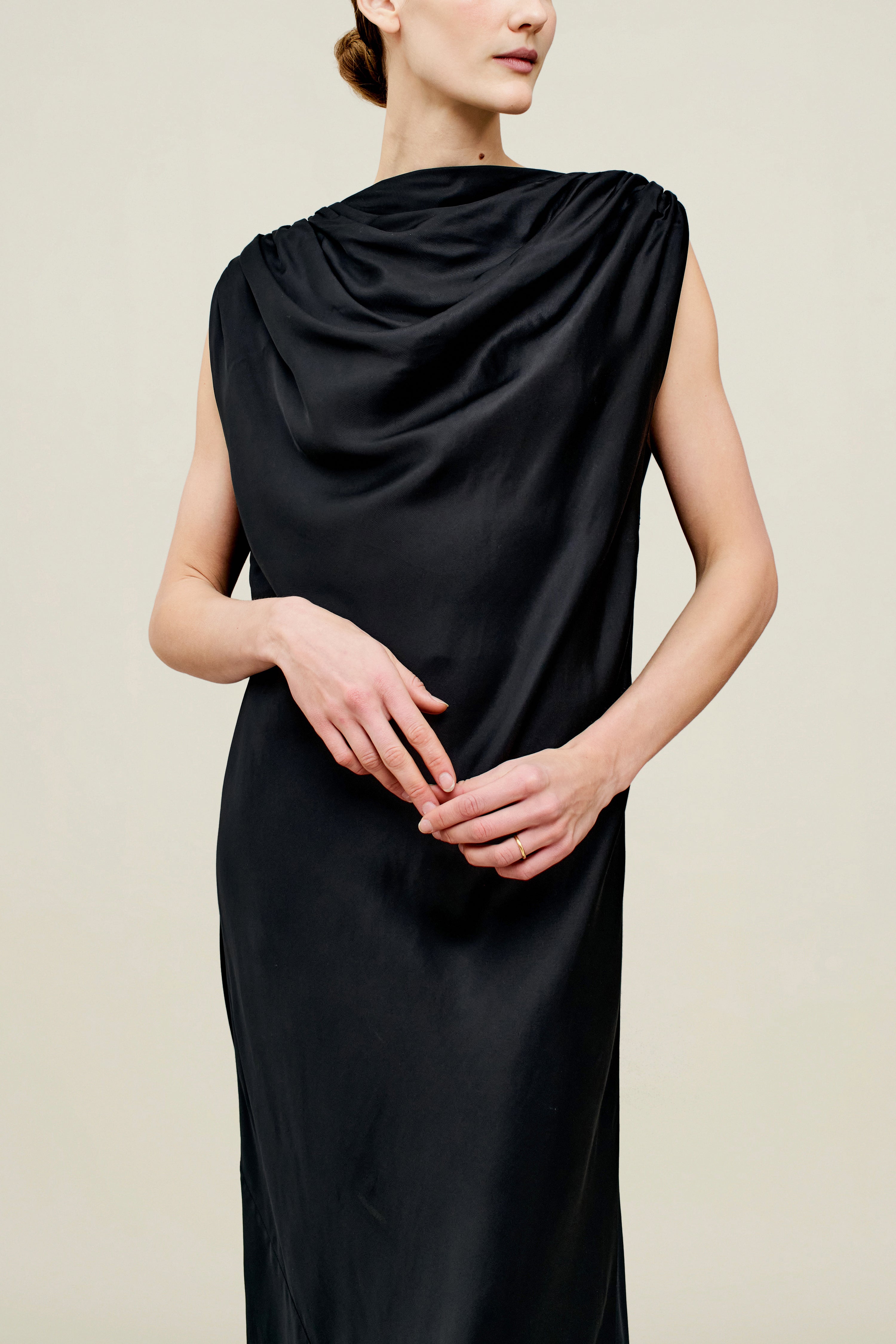 Toma Draped Gown in Soft Satin