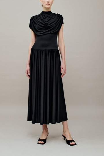 Victoria Draped Gown in Black Slinky Jersey