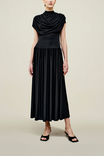 Victoria Draped Gown in Black Slinky Jersey