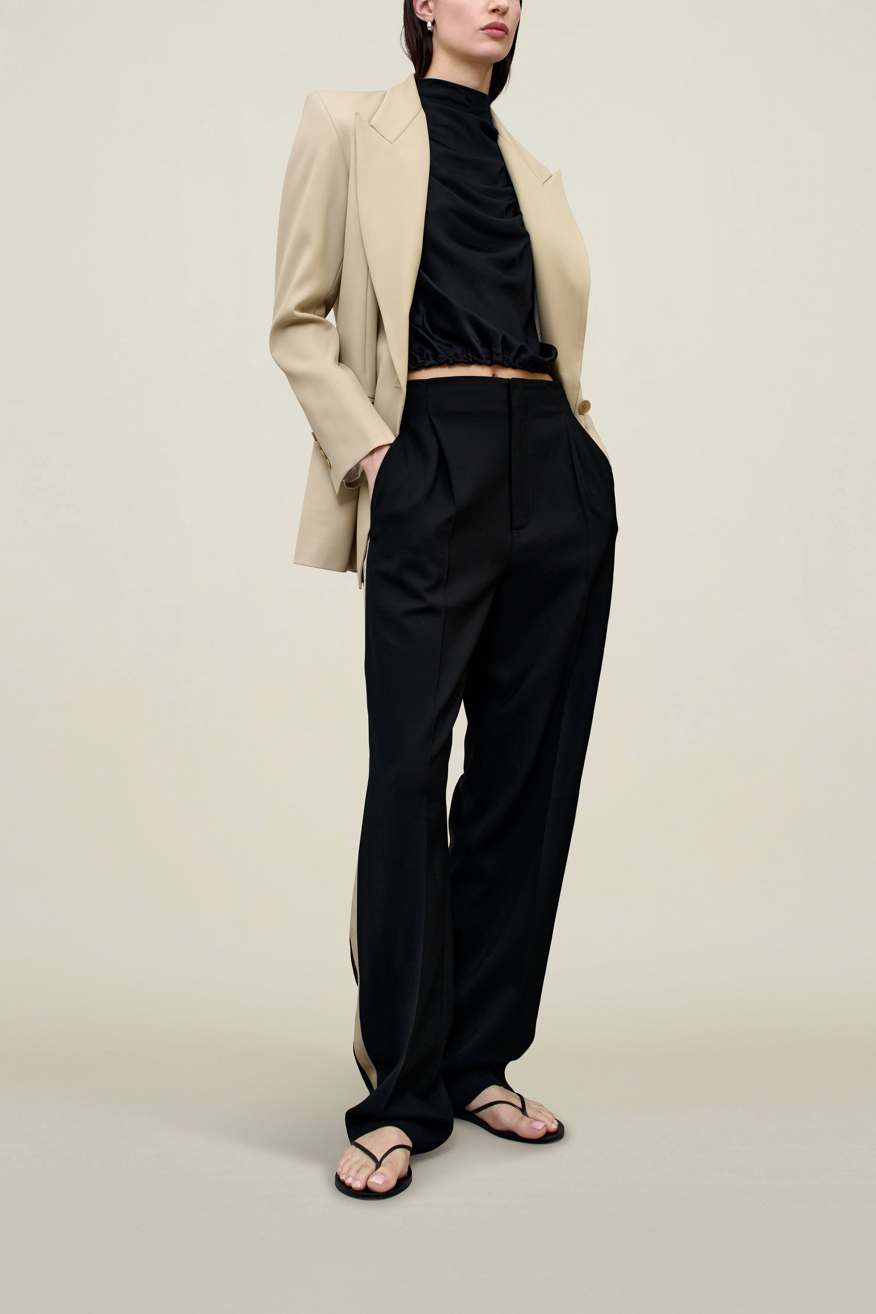 Phoebe Tuxedo Trouser in Wool Combo