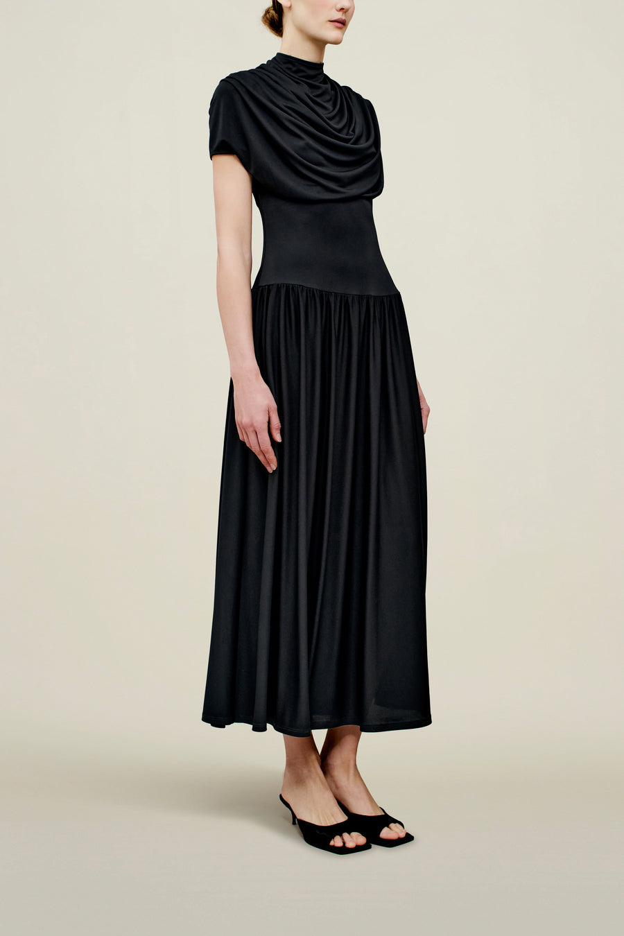 Victoria Draped Gown in Black Slinky Jersey