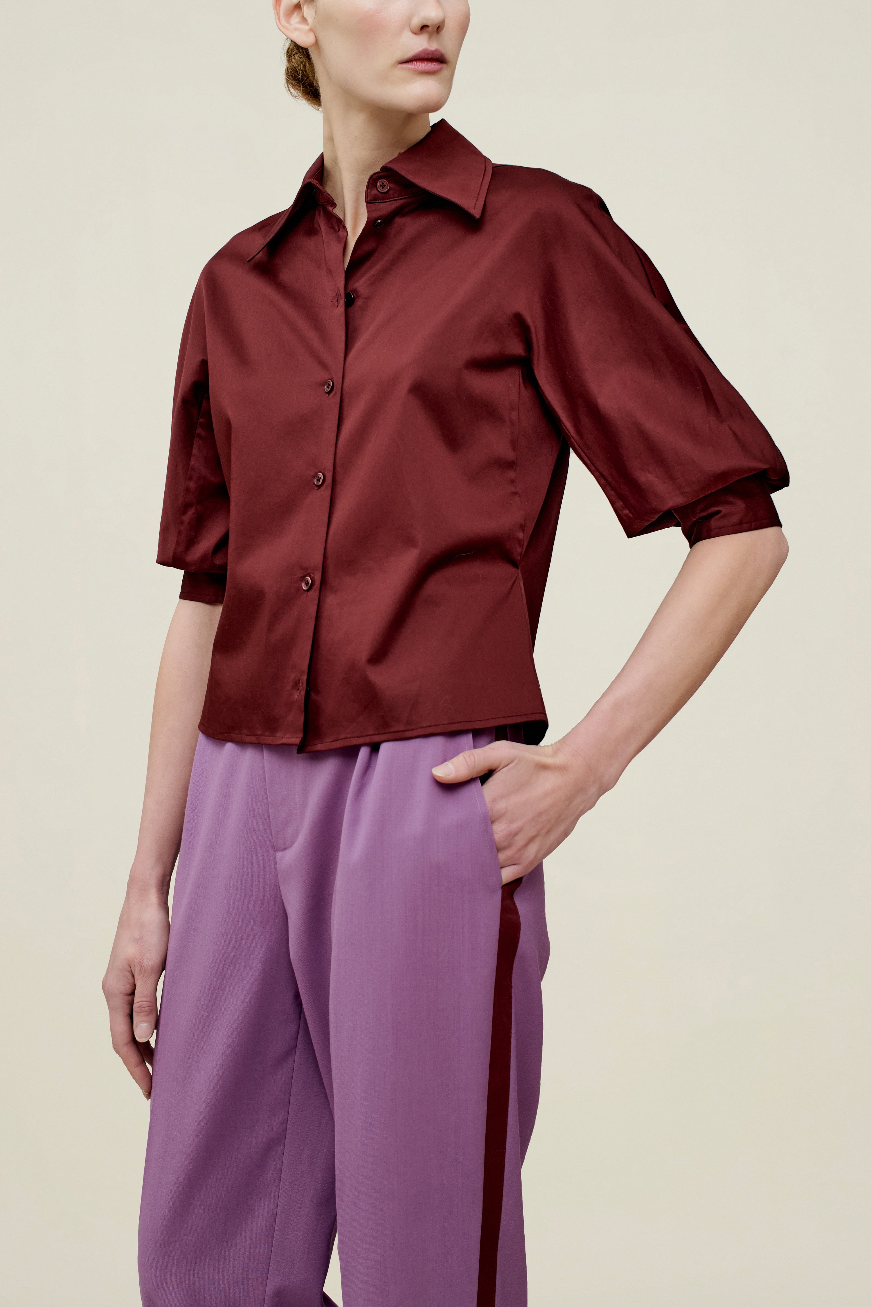 Colette 3/4 Sleeve Button Down in Cotton Sateen
