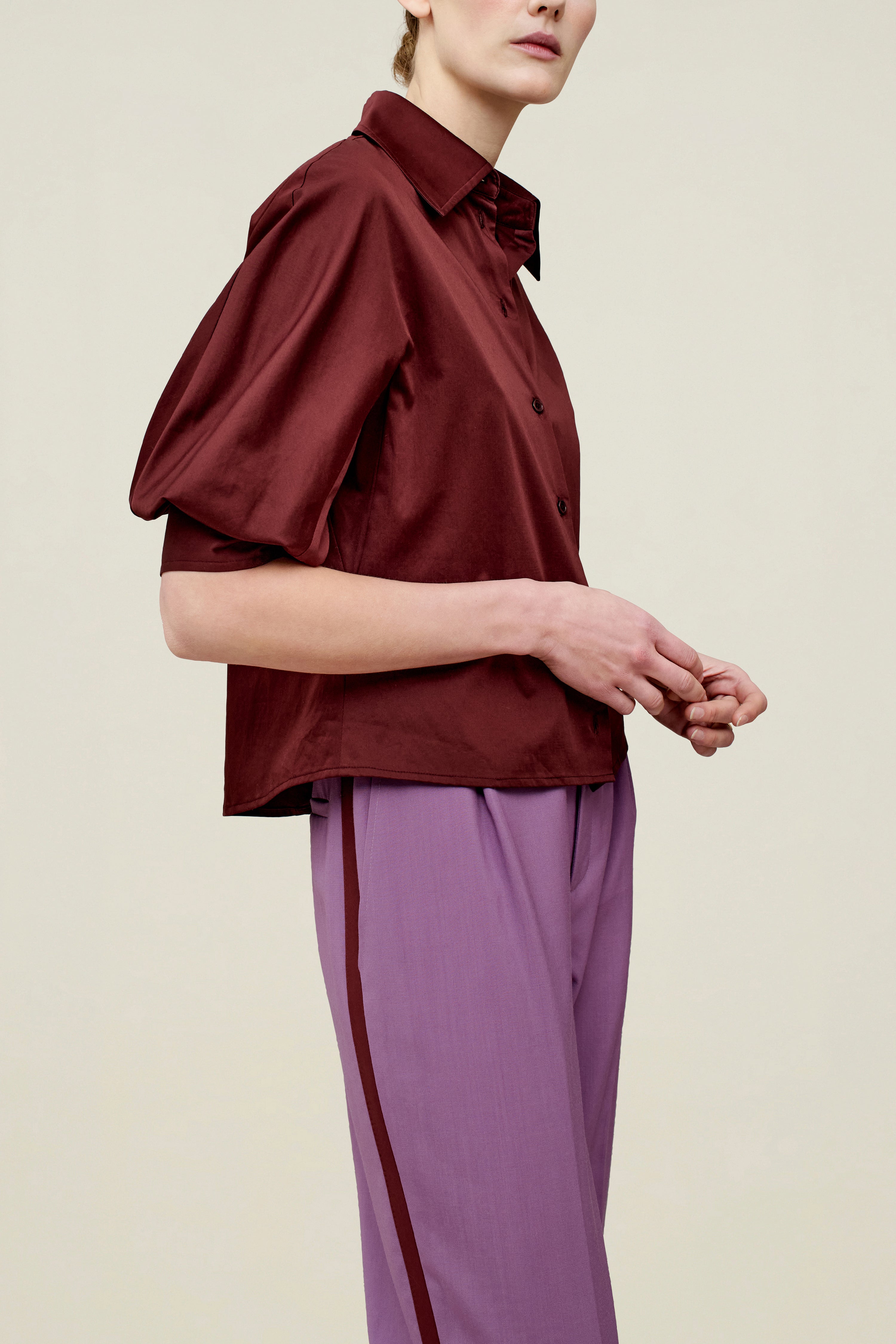 Colette 3/4 Sleeve Button Down in Cotton Sateen