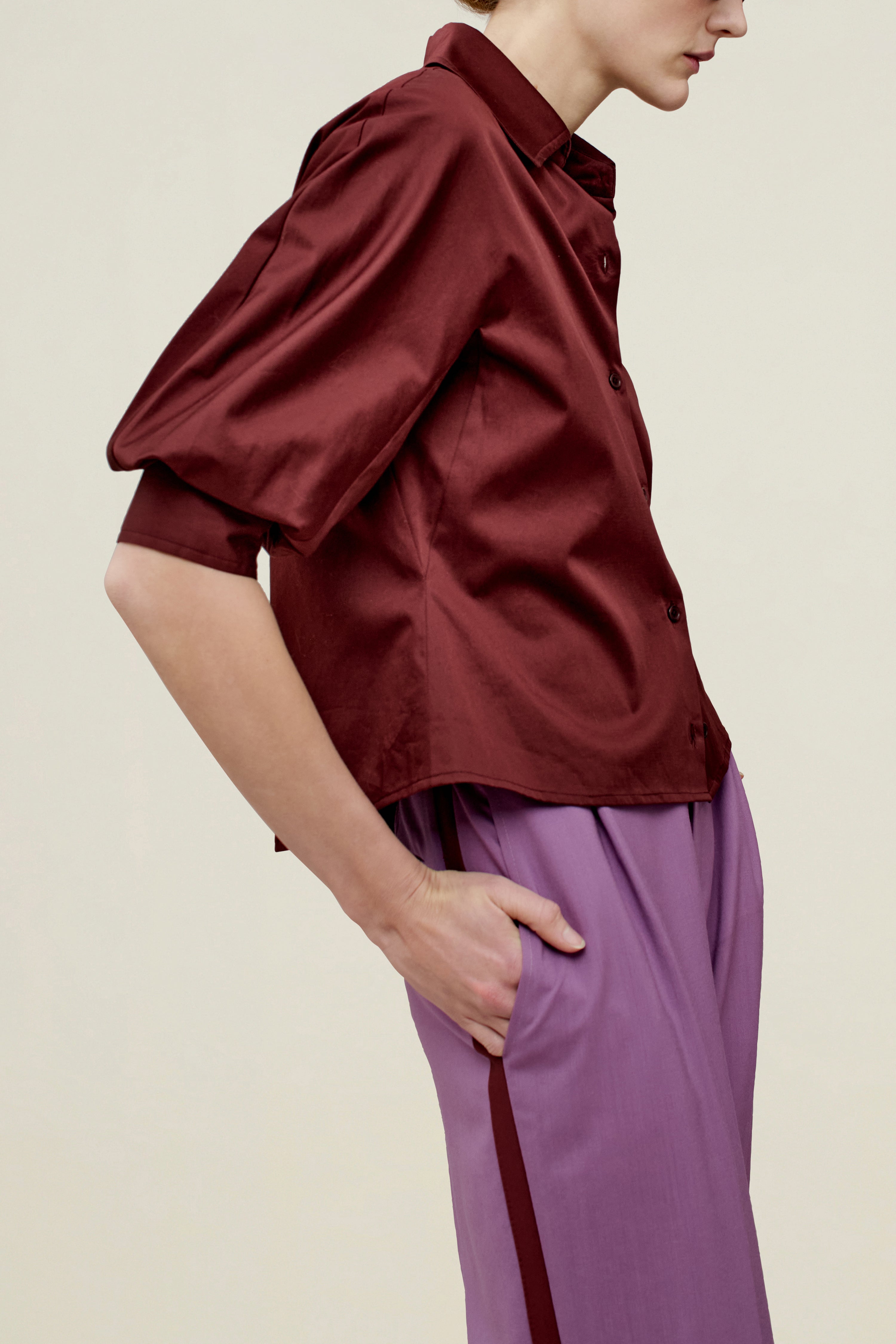 Colette 3/4 Sleeve Button Down in Cotton Sateen