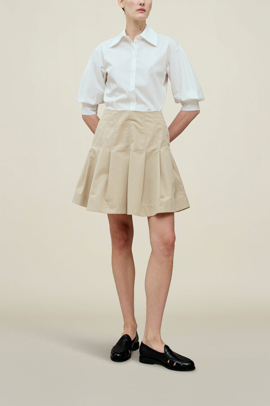 Sutton Pleated Skirt in Compact Cotton