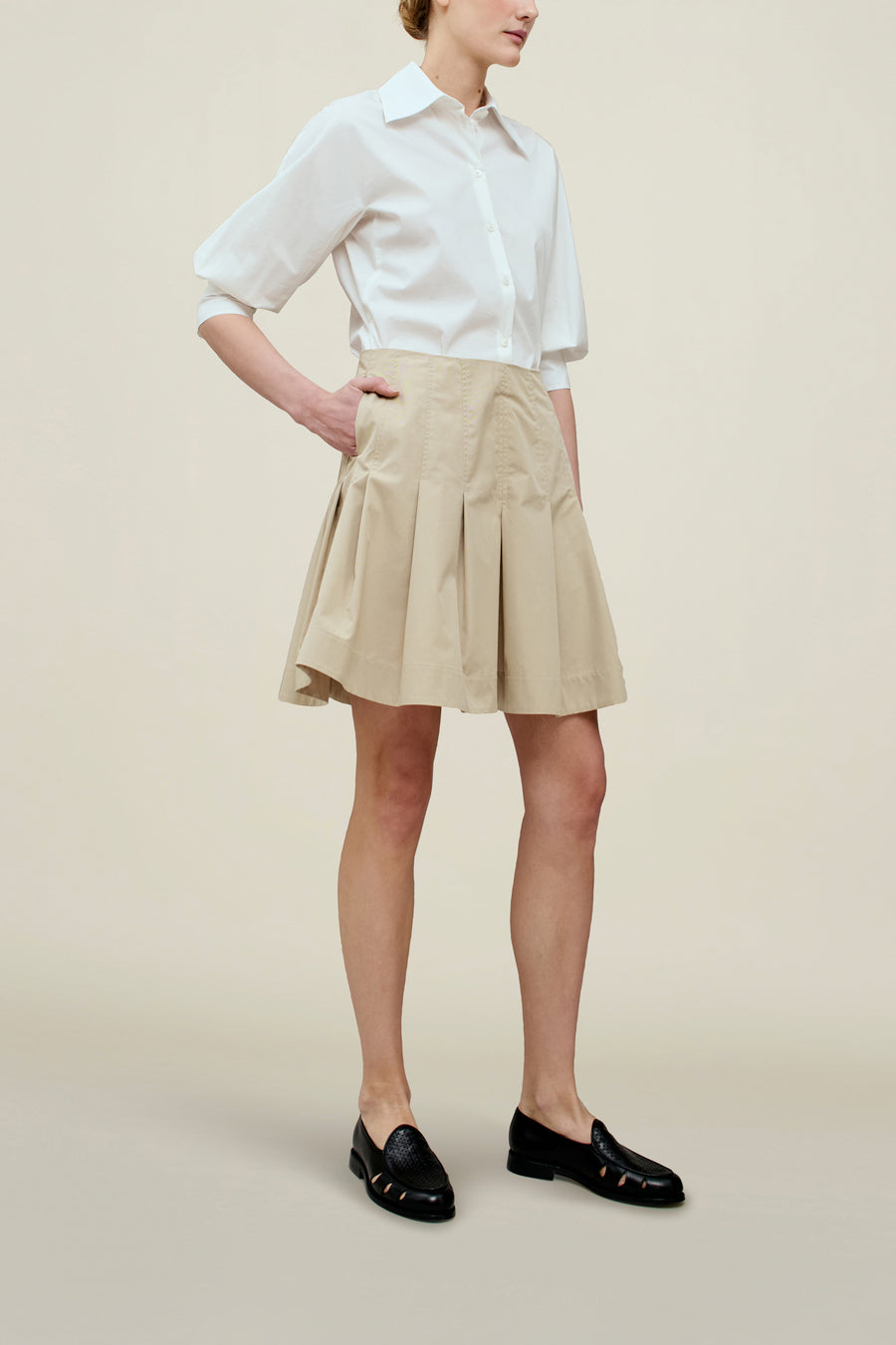 Sutton Pleated Skirt in Compact Cotton