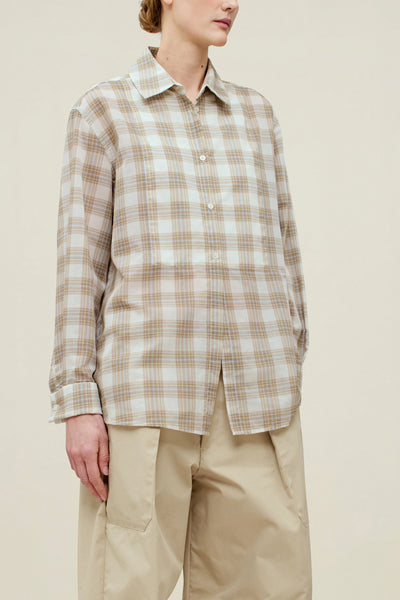【KALLMEYERカルメイヤー】ChloeBibButtonDownShirt Chloé Bib Button Down in Beige Plaid – KALLMEYER