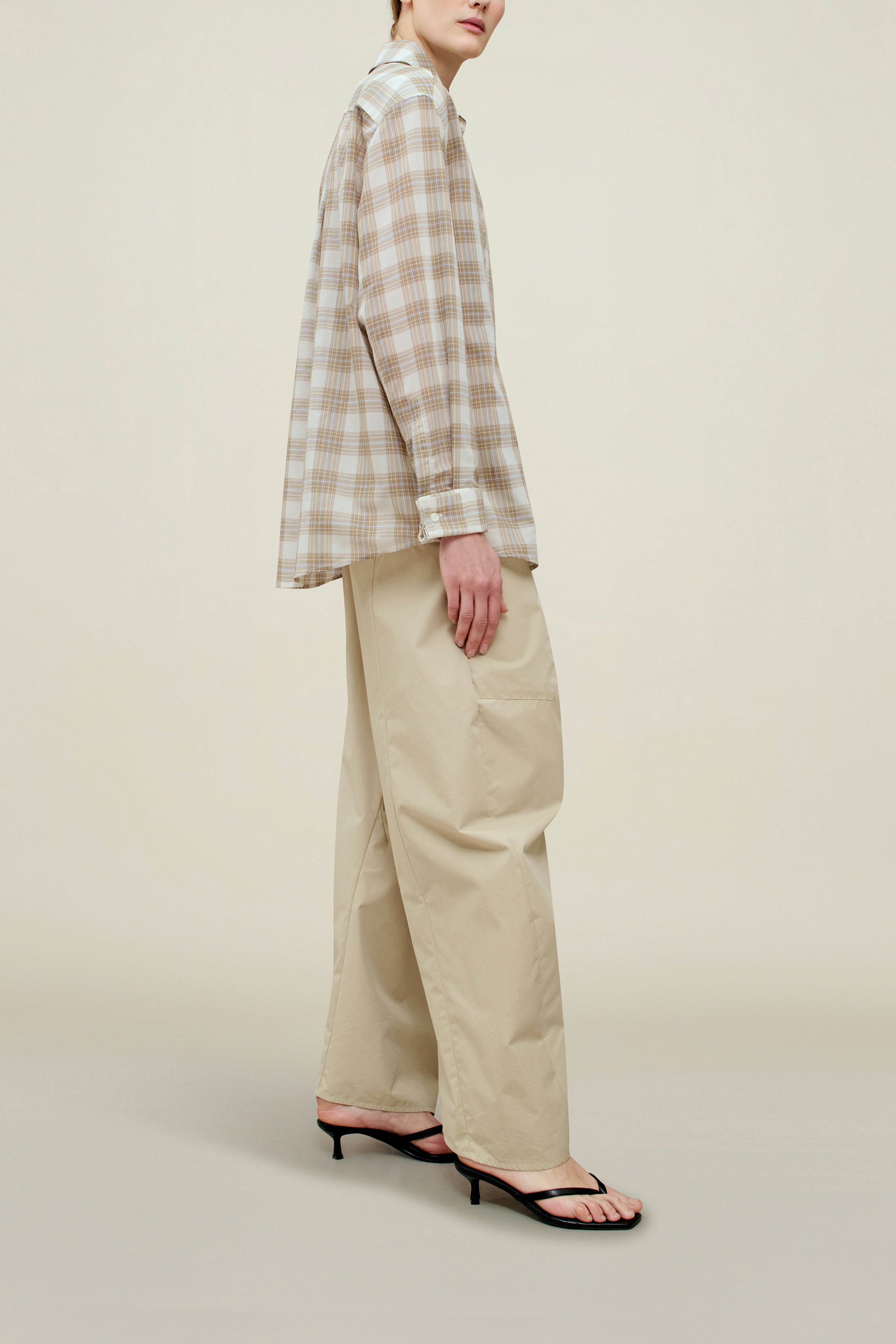 Chloé Bib Button Down in Beige Plaid