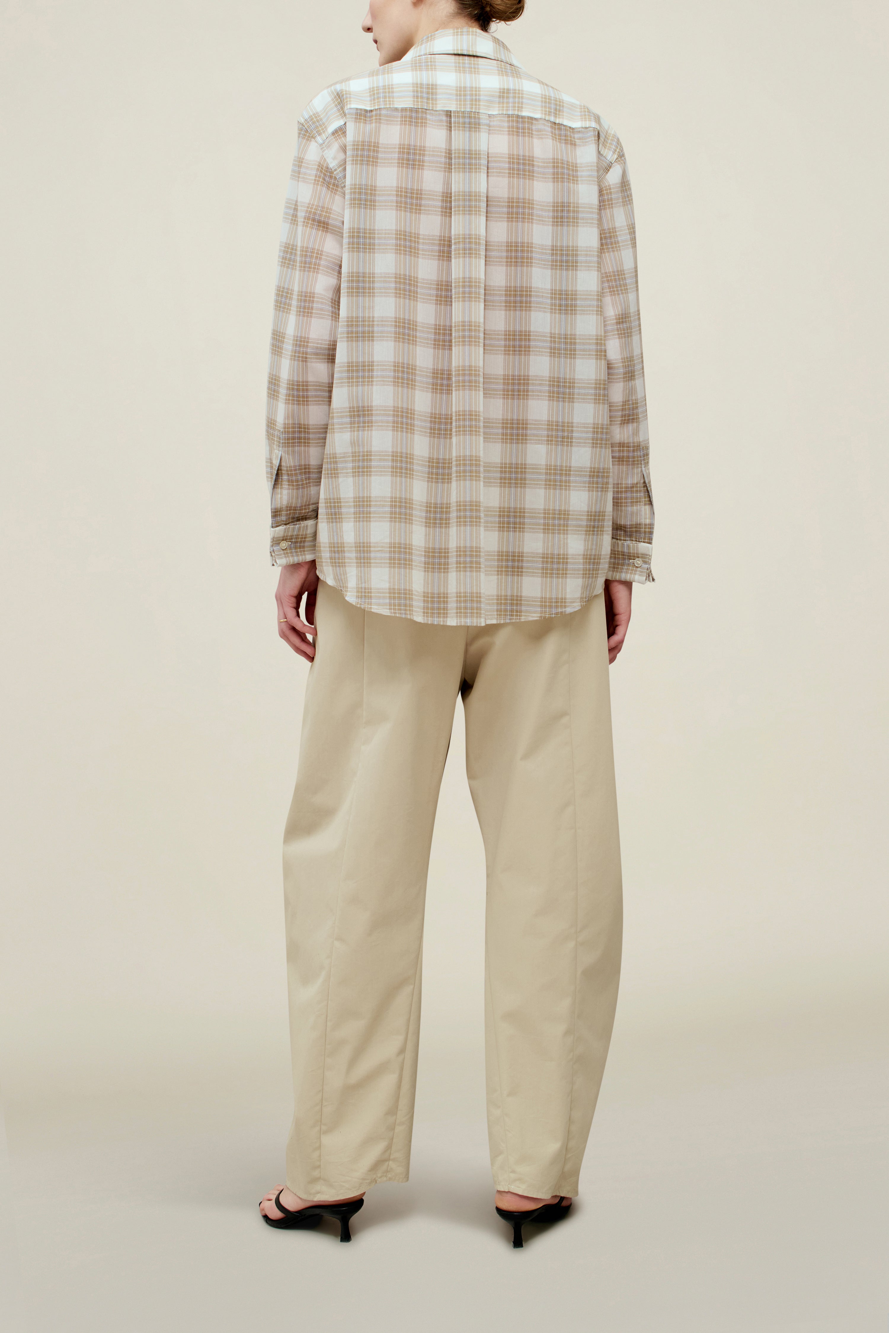 Chloé Bib Button Down in Beige Plaid
