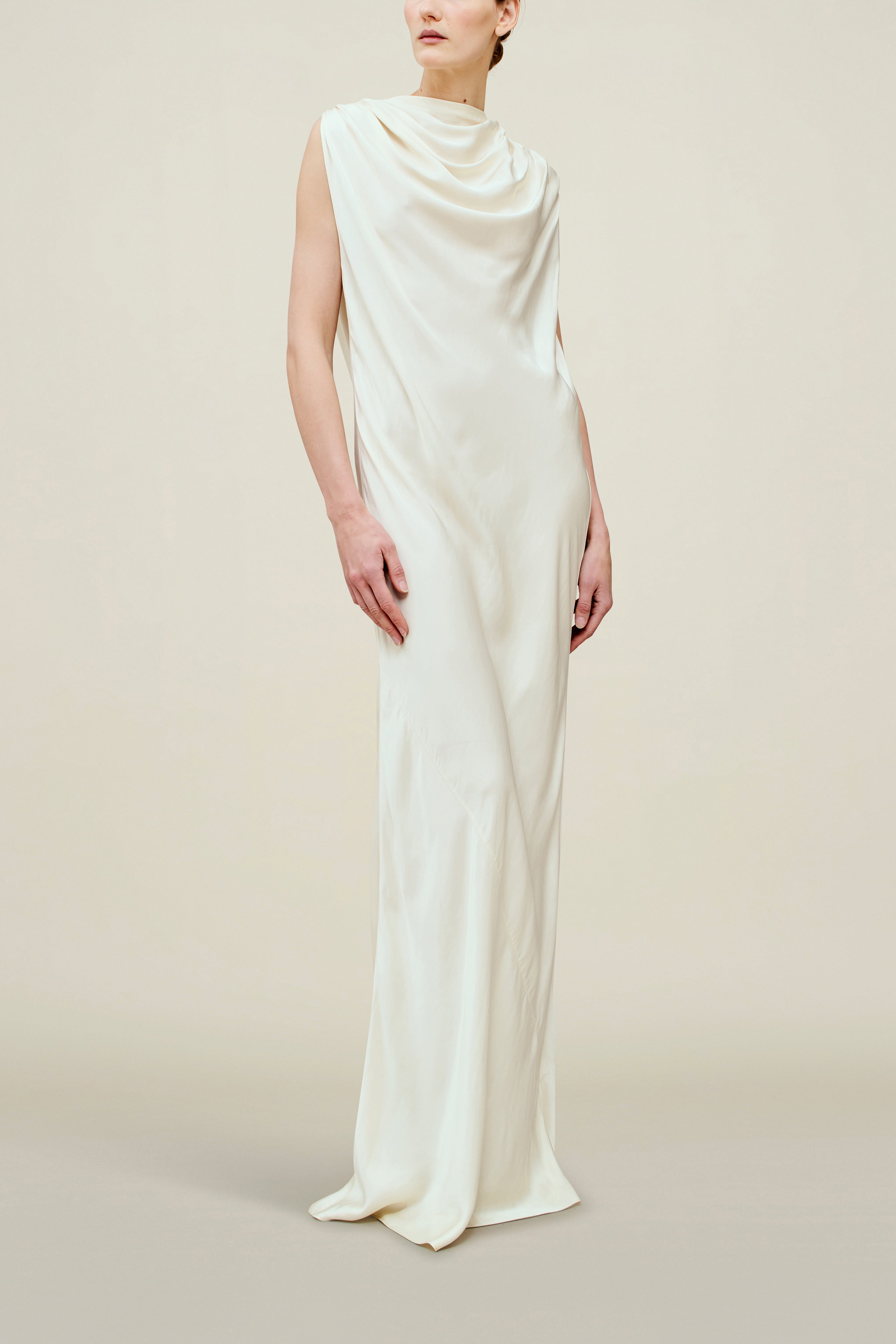 Toma Draped Gown in Soft Satin