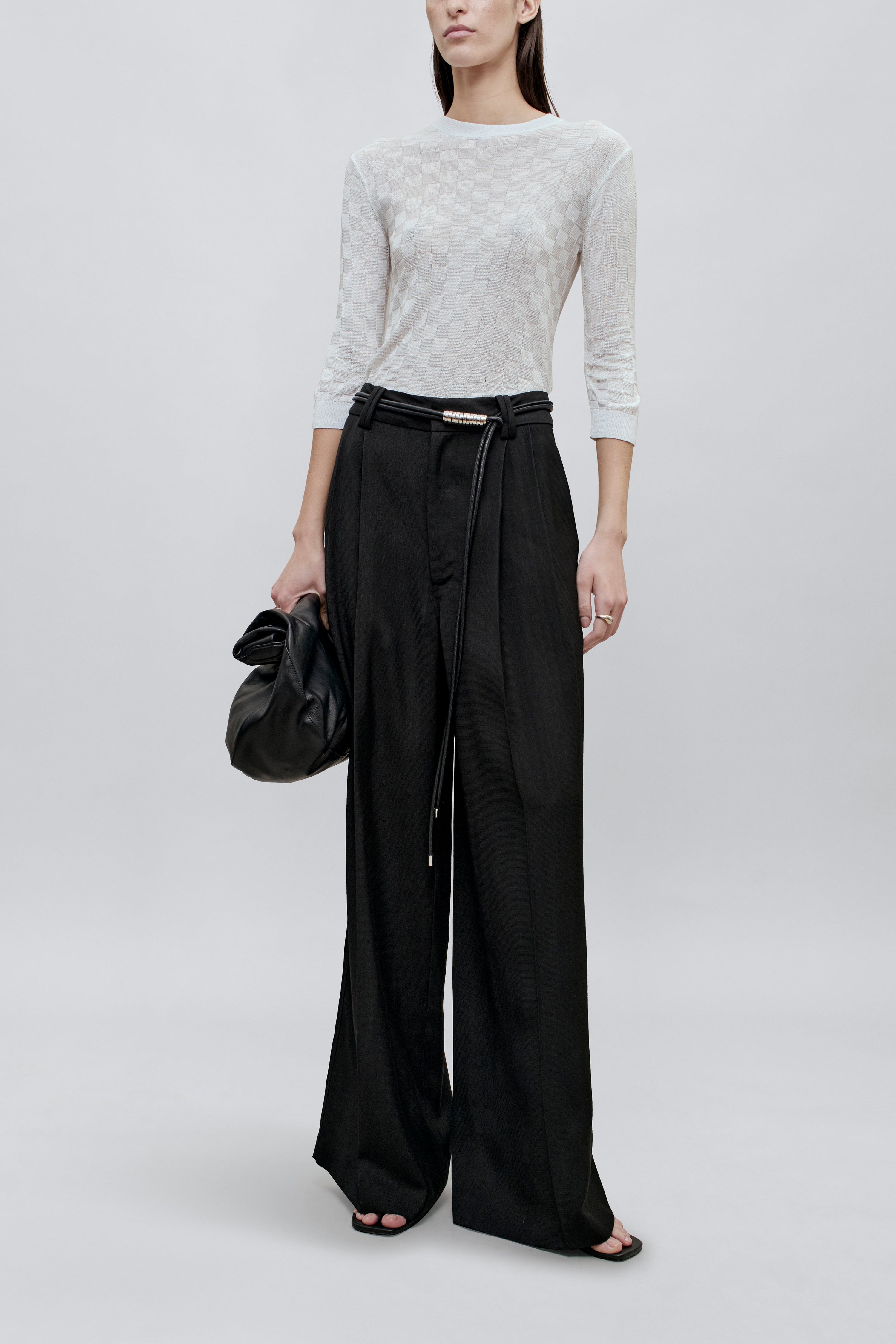 Fatima Wide Leg Trouser in Basket Weave