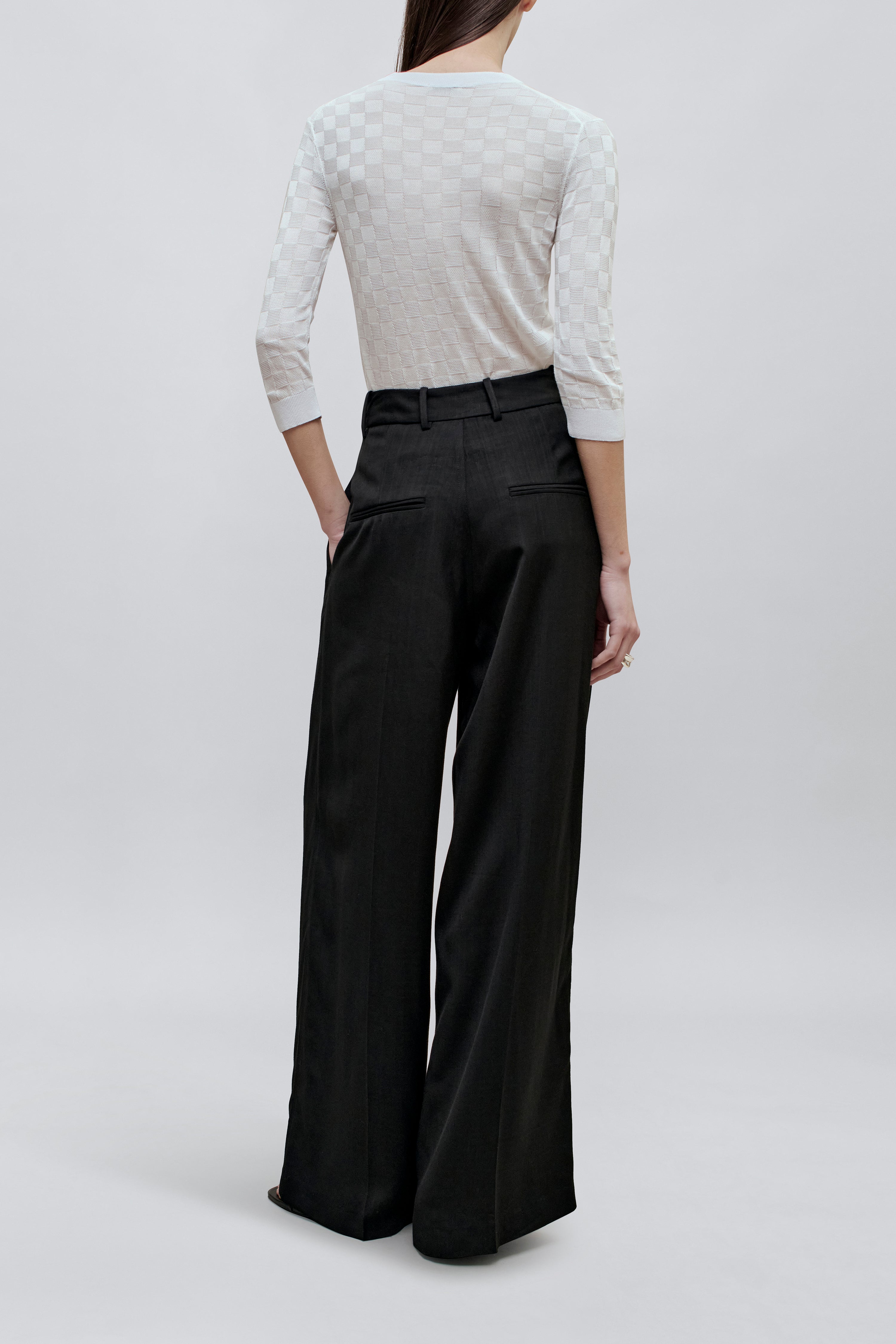 Fatima Wide Leg Trouser in Basket Weave