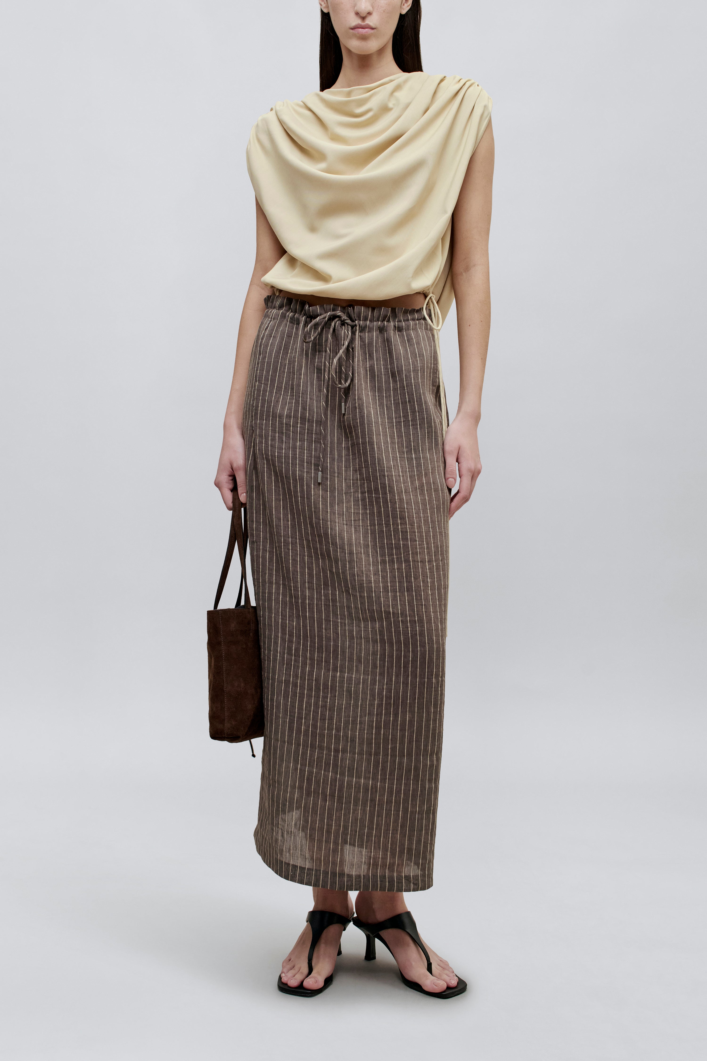 Regina Drawstring Skirt in Linen Stripe