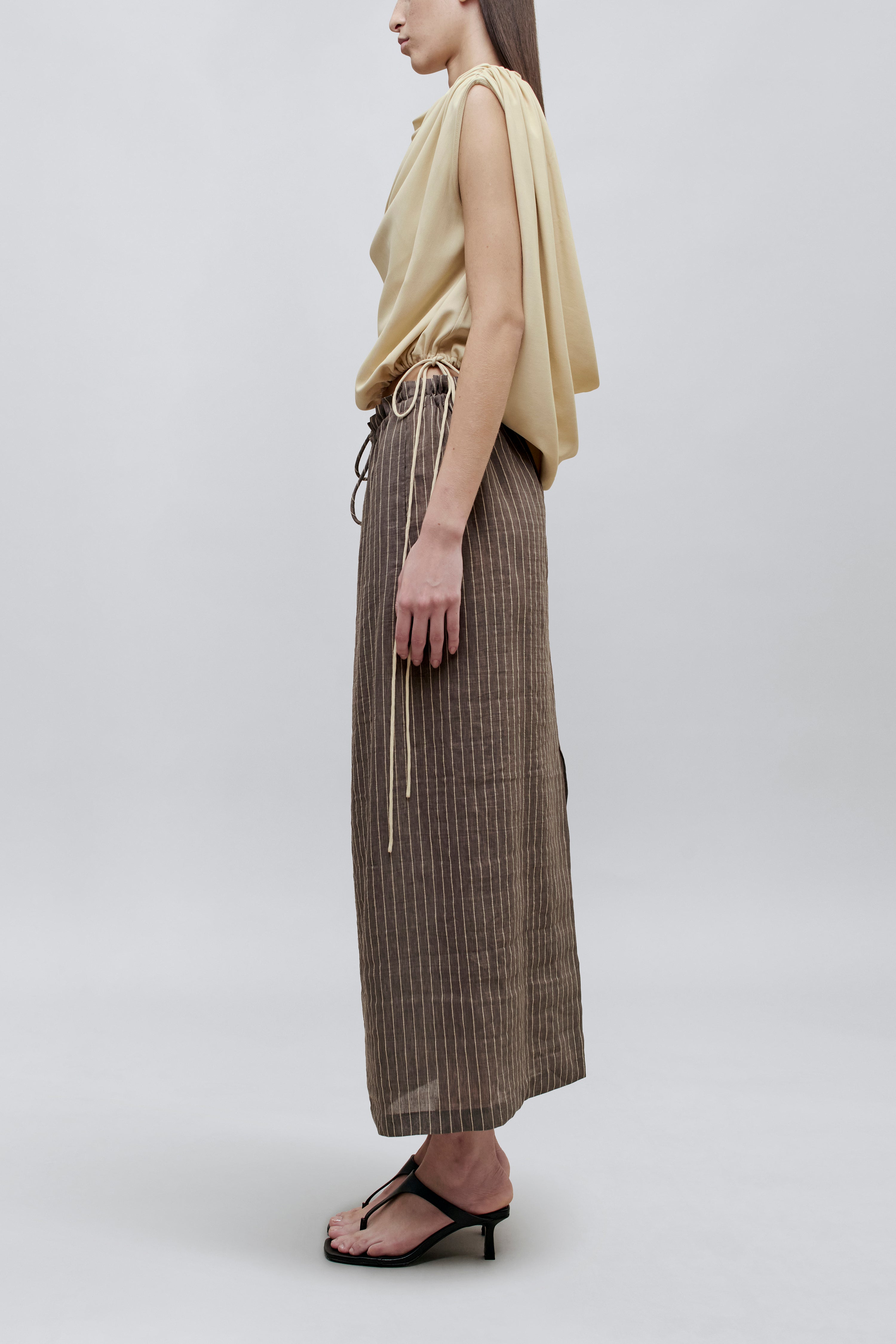 Regina Drawstring Skirt in Linen Stripe