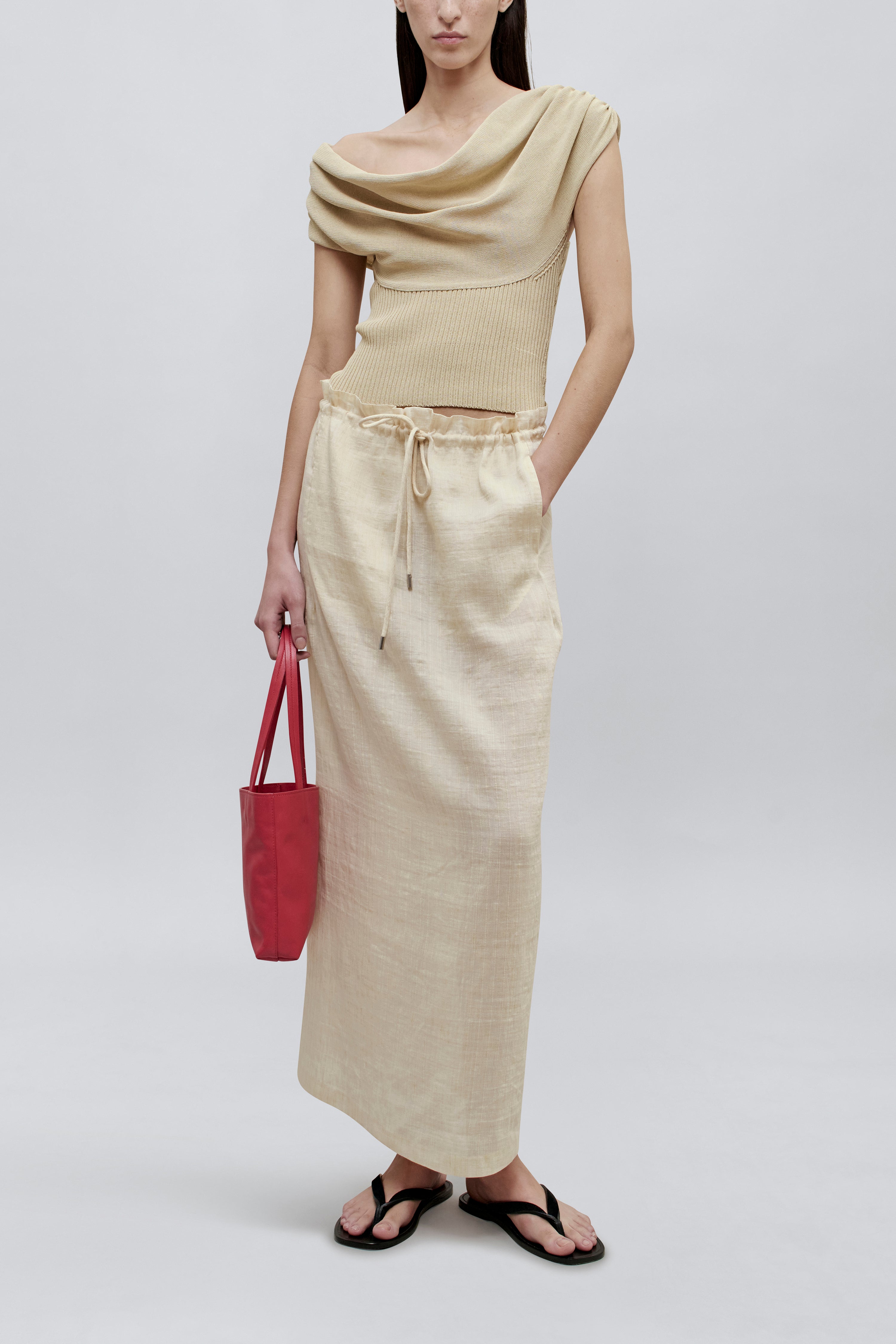 Regina Drawstring Skirt in Linen Stripe