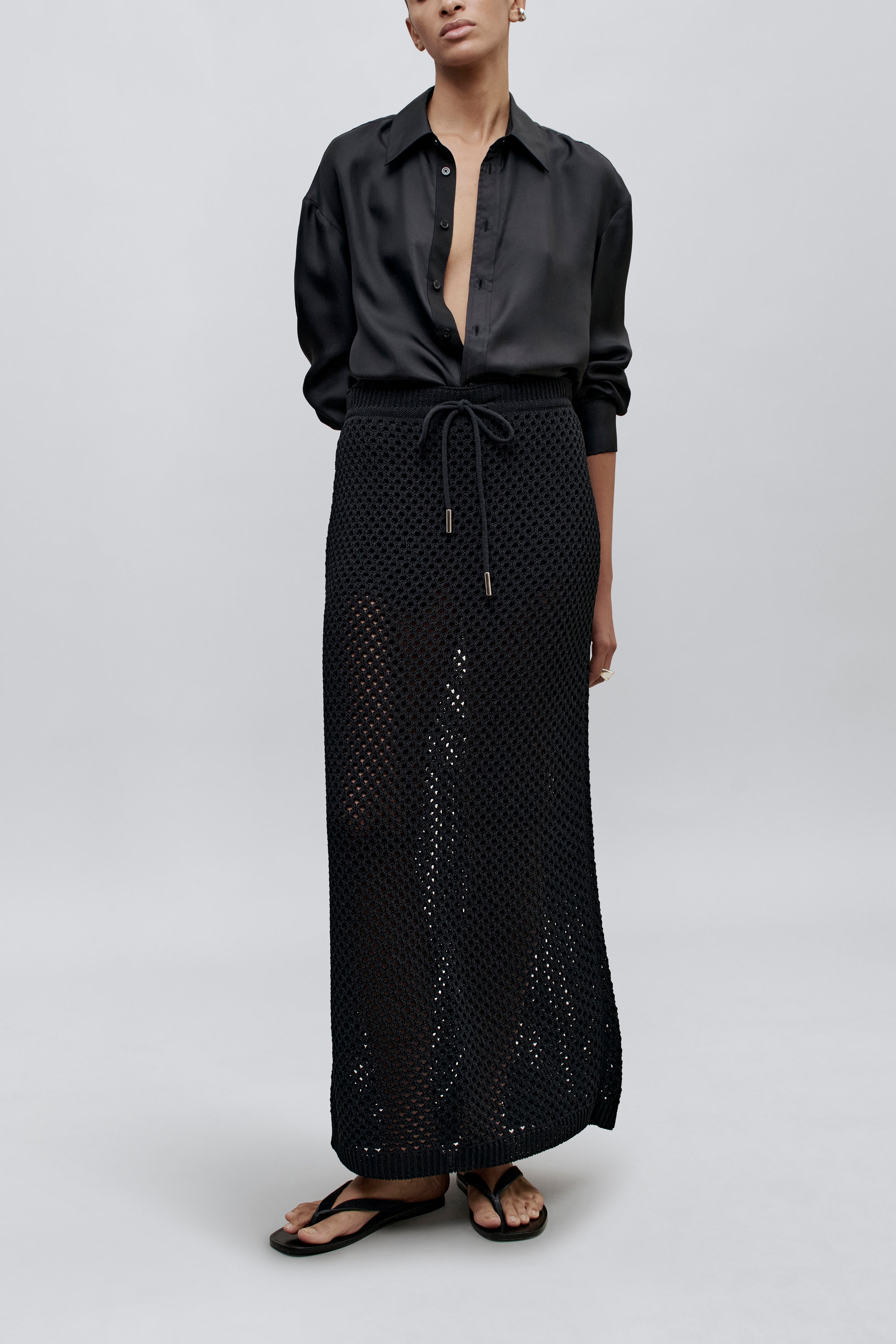 Regina Drawstring Skirt in Mesh Knit