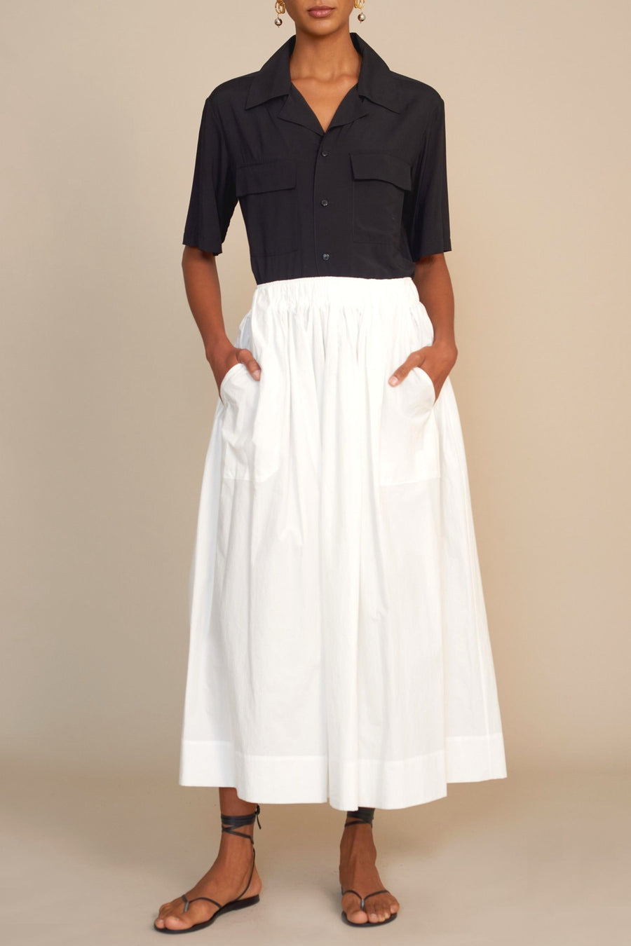 Patch Pocket Full Skirt in White