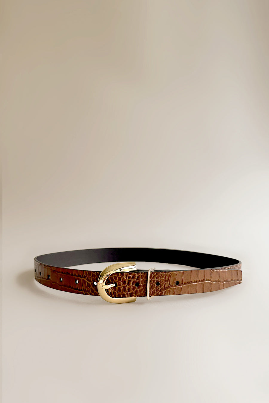 Wide Leather Belt in Chestnut Crocodile