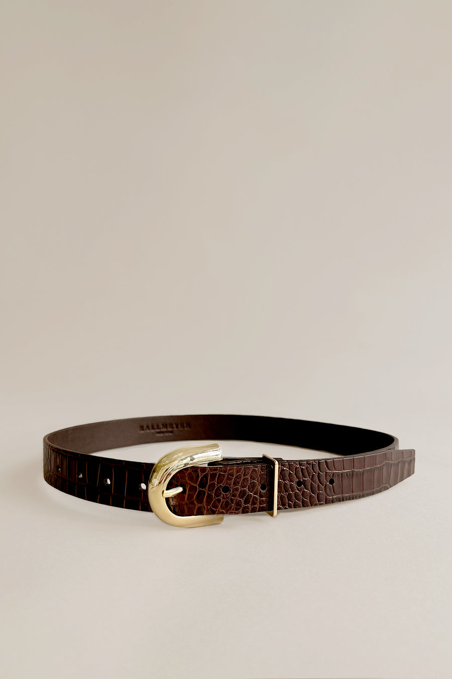 Wide Leather Belt in Brown Crocodile