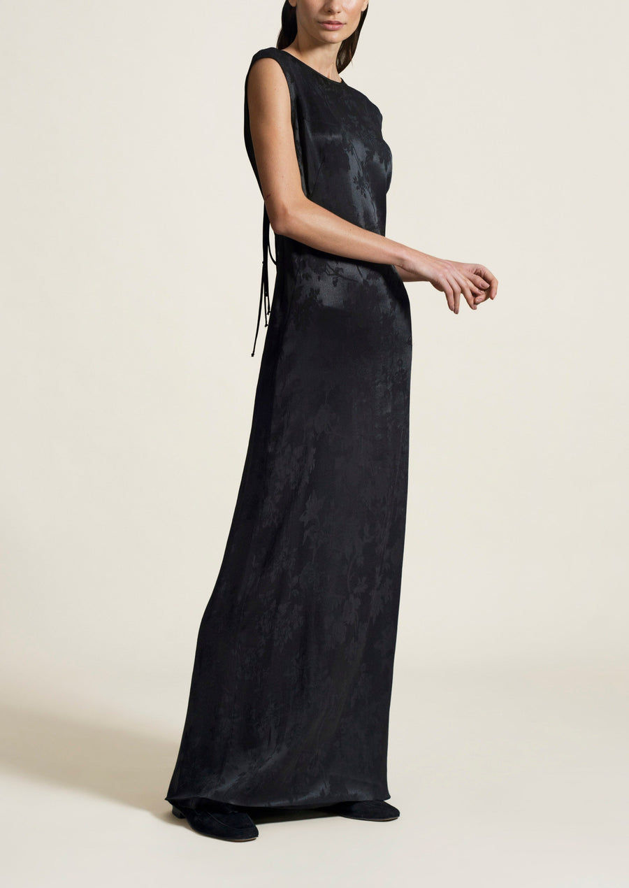 Circle Back Gown in Black Viscose Floral