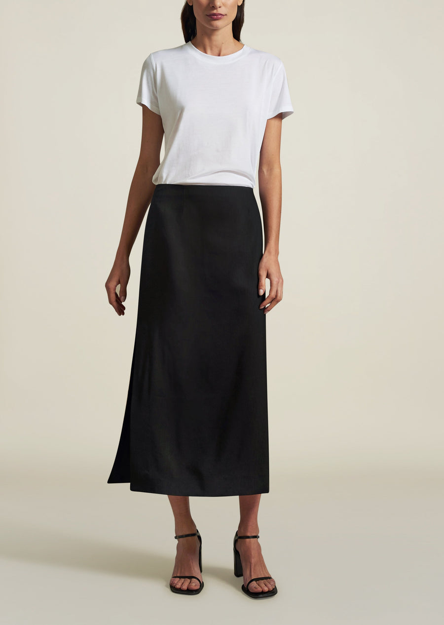 Forsyth Pencil Skirt in Black Deadstock Linen